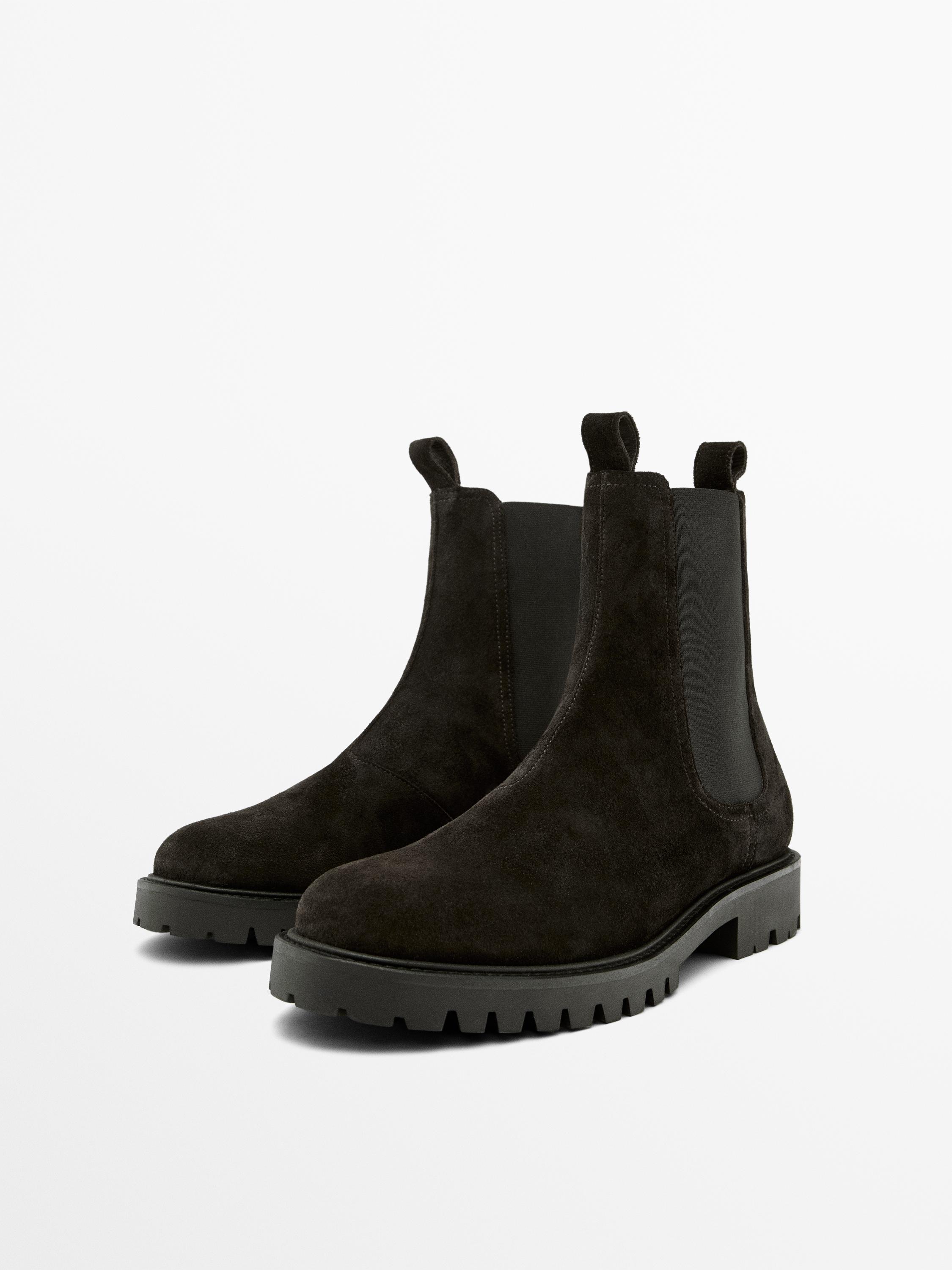 Chelsea boots montantes en croûte de cuir
